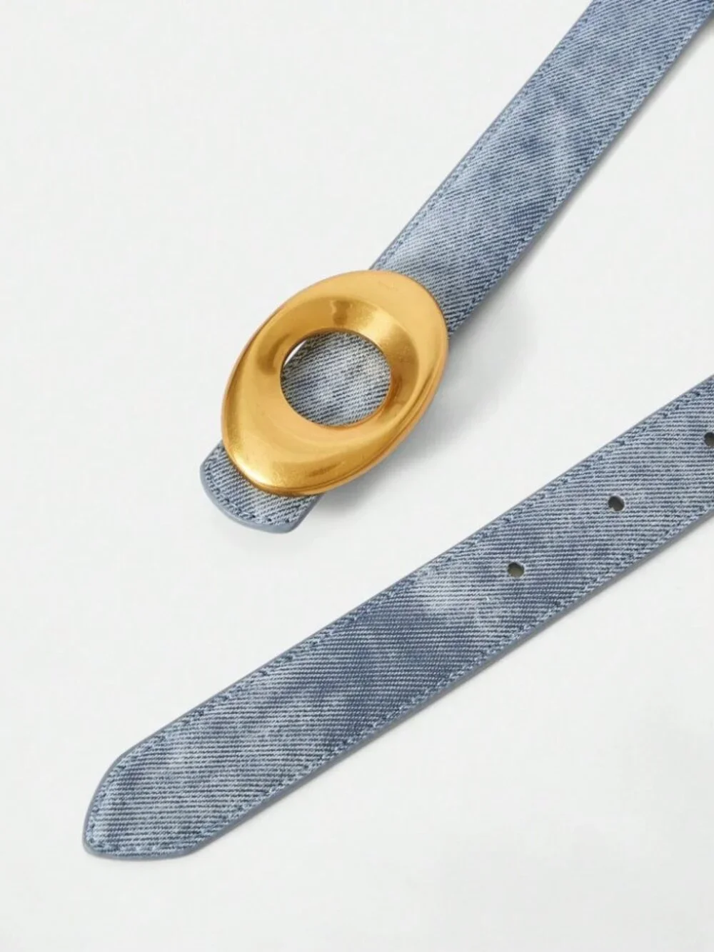 Chambray Blue Denim Belt with Oval Gold Buckle